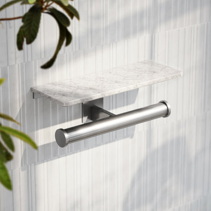 Deka Brushed Stainless Double Toilet Roll Holder with Shelf