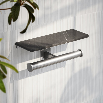 Deka Brushed Stainless Double Toilet Roll Holder with Shelf
