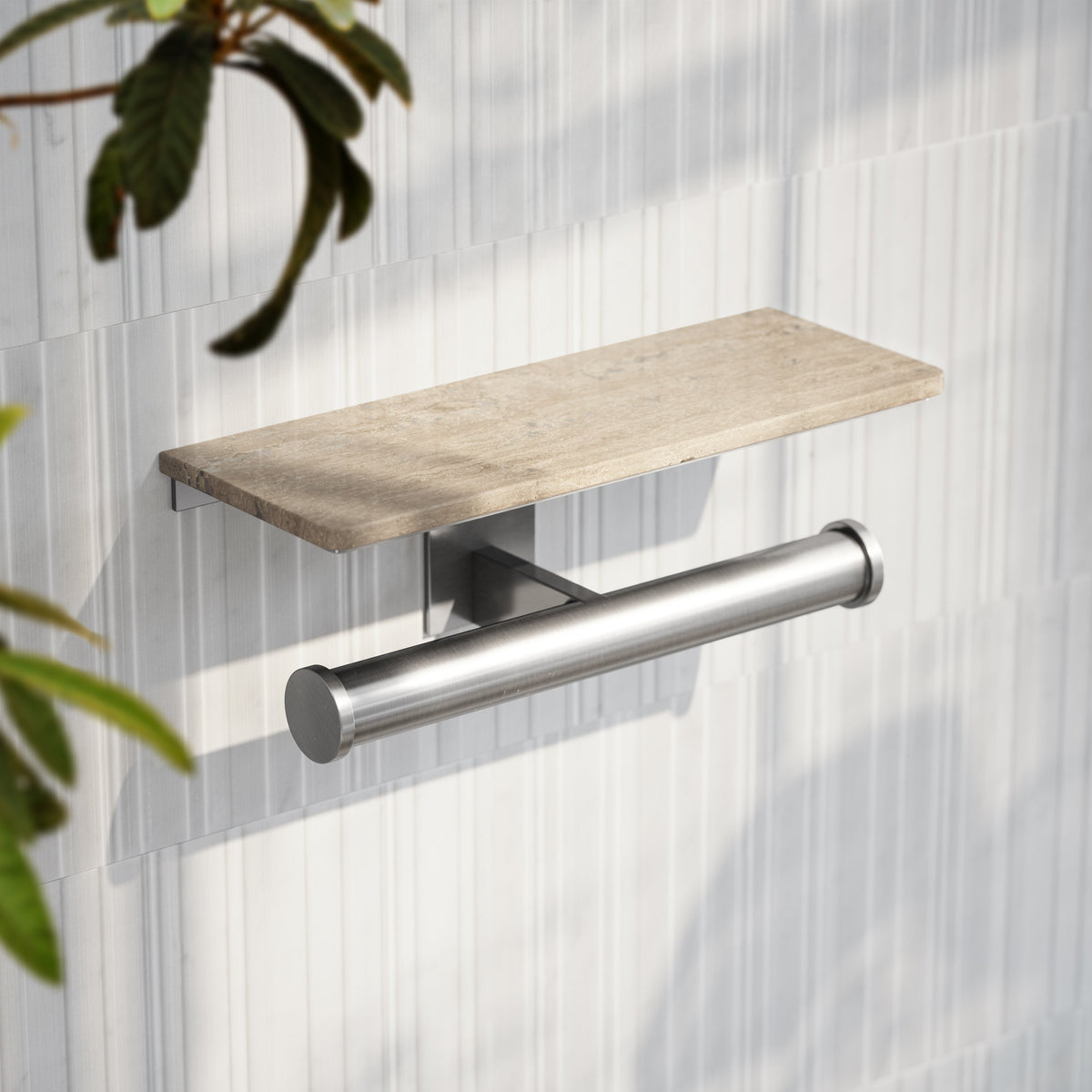 Deka Brushed Stainless Double Toilet Roll Holder with Shelf