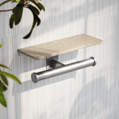 Deka Brushed Stainless Double Toilet Roll Holder with Shelf