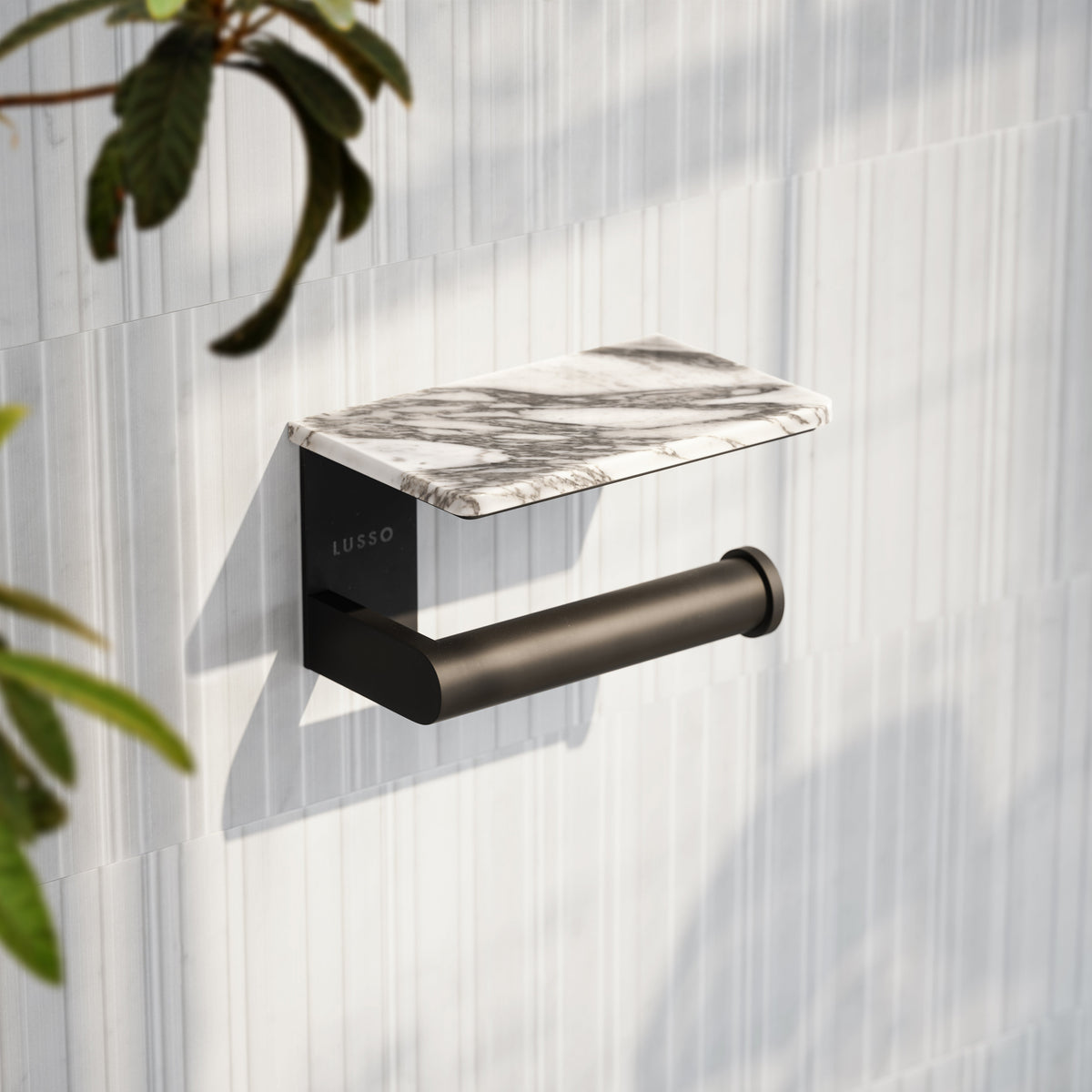 Deka Matte Black Toilet Roll Holder with Shelf