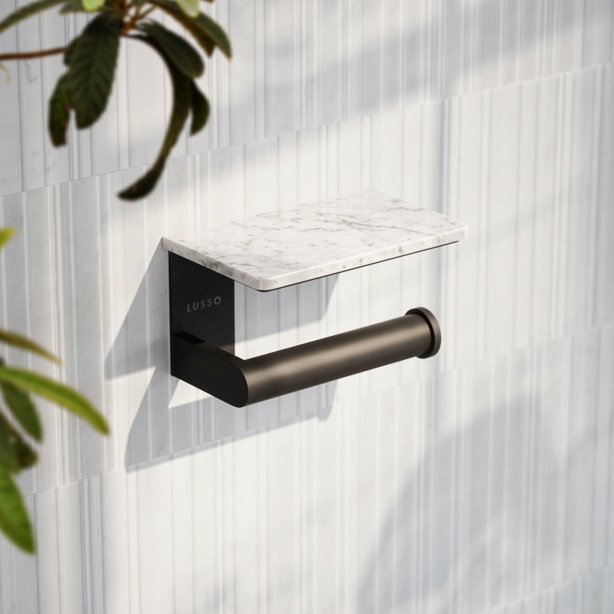 Deka Matte Black Toilet Roll Holder with Shelf