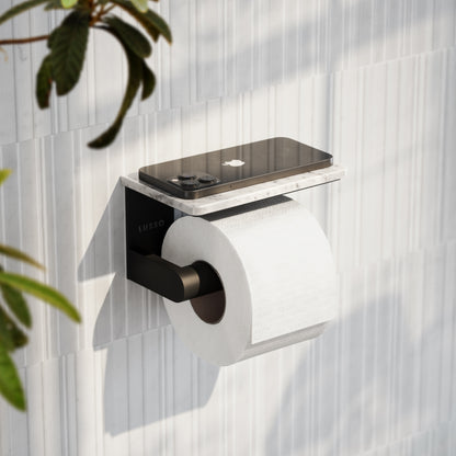 Deka Matte Black Toilet Roll Holder with Carrara Marble Shelf