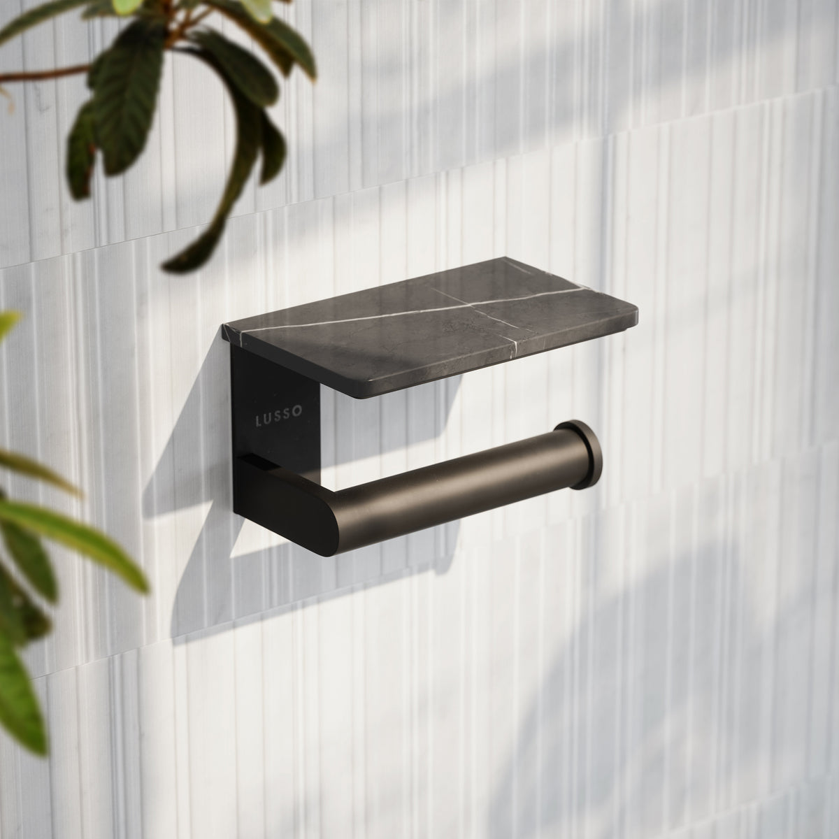 Deka Matte Black Toilet Roll Holder with Shelf