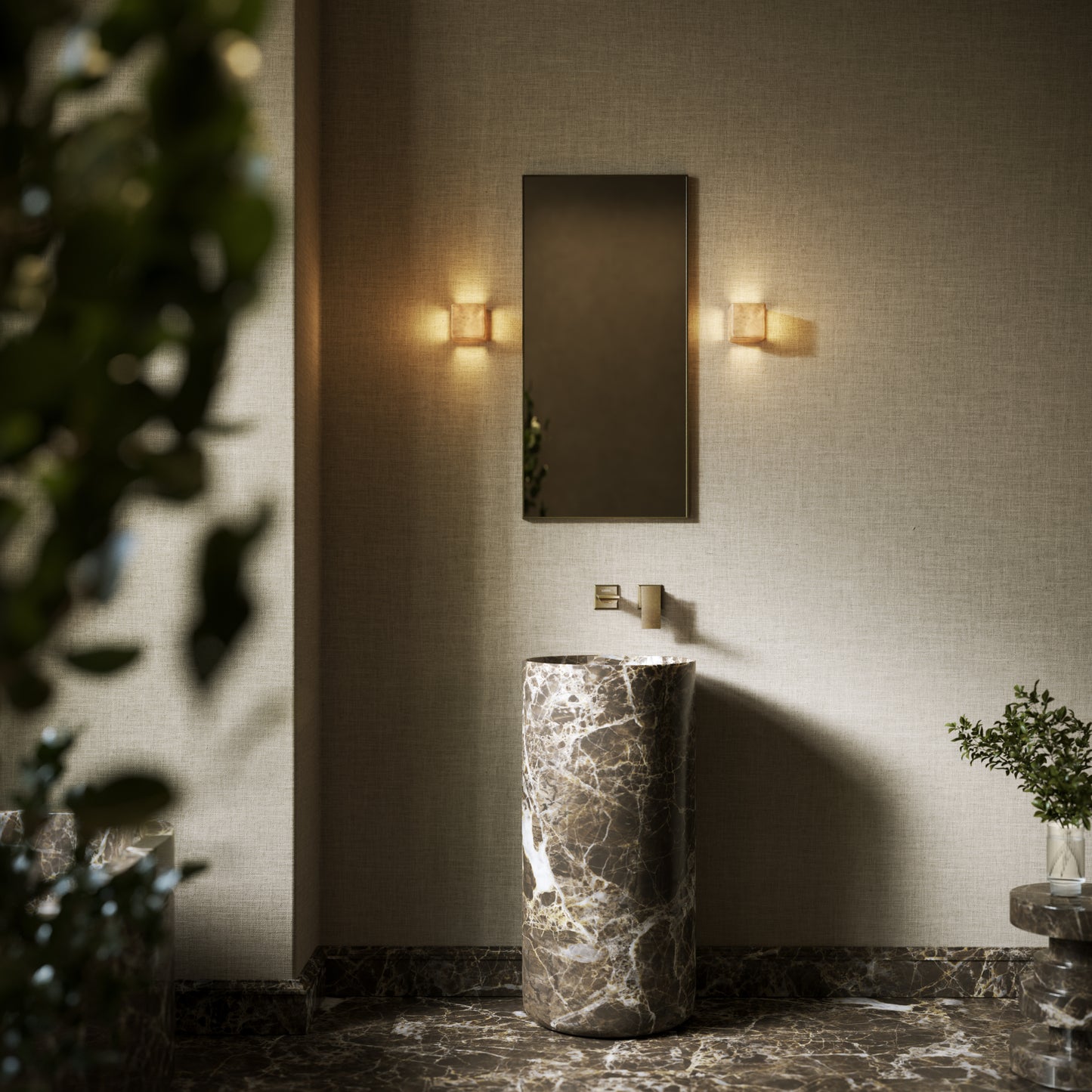 Designo Dark Emperador Marble Pedestal Basin 400mm