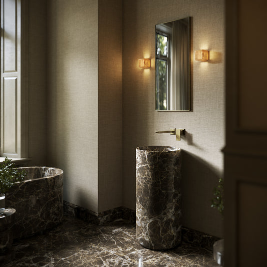 Designo Dark Emperador Marble Pedestal Basin 400mm