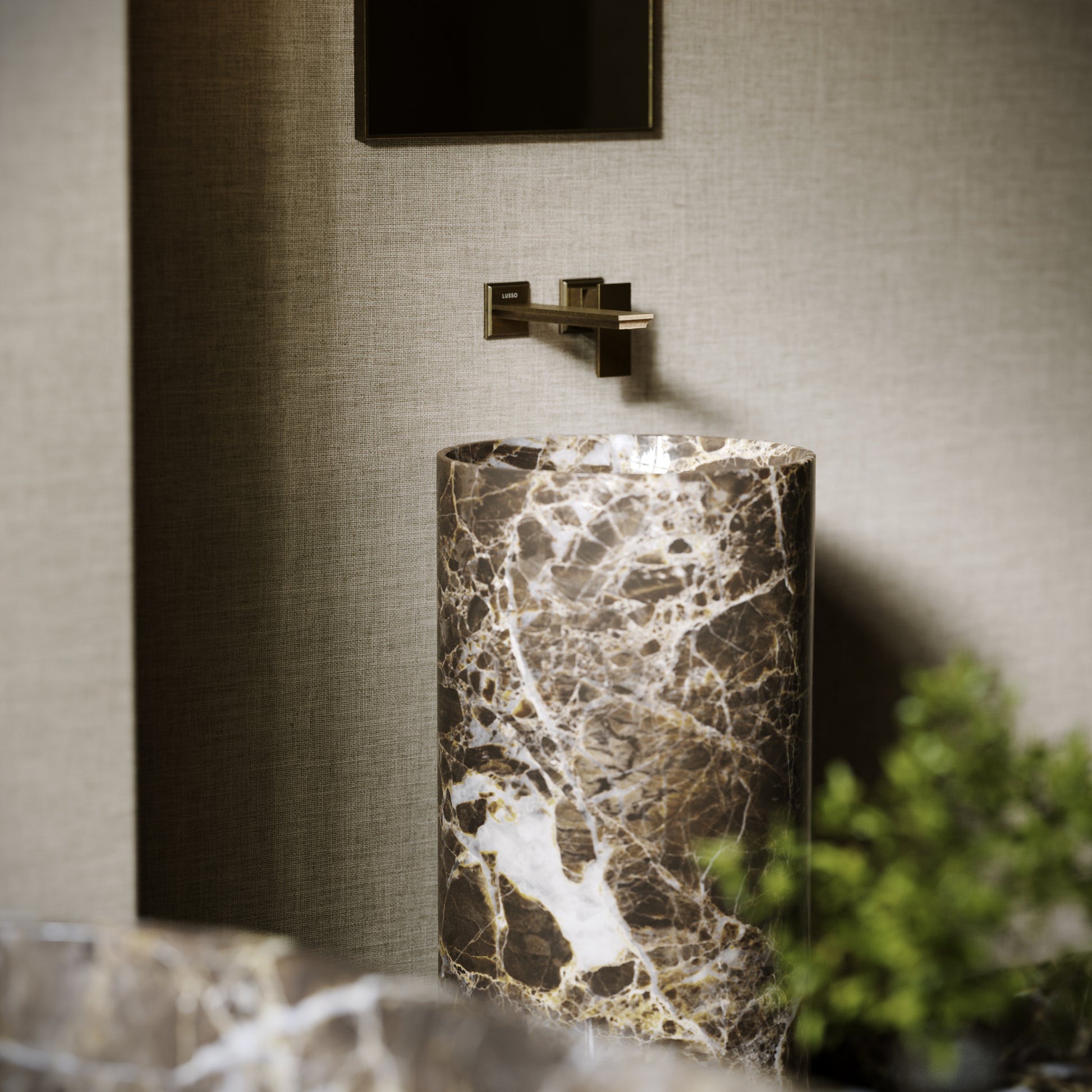 Designo Dark Emperador Marble Pedestal Basin 400mm