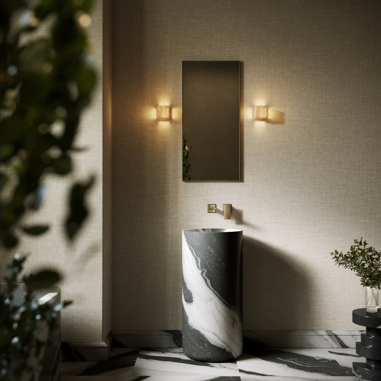 Designo Panda Marble Pedestal Basin 400mm
