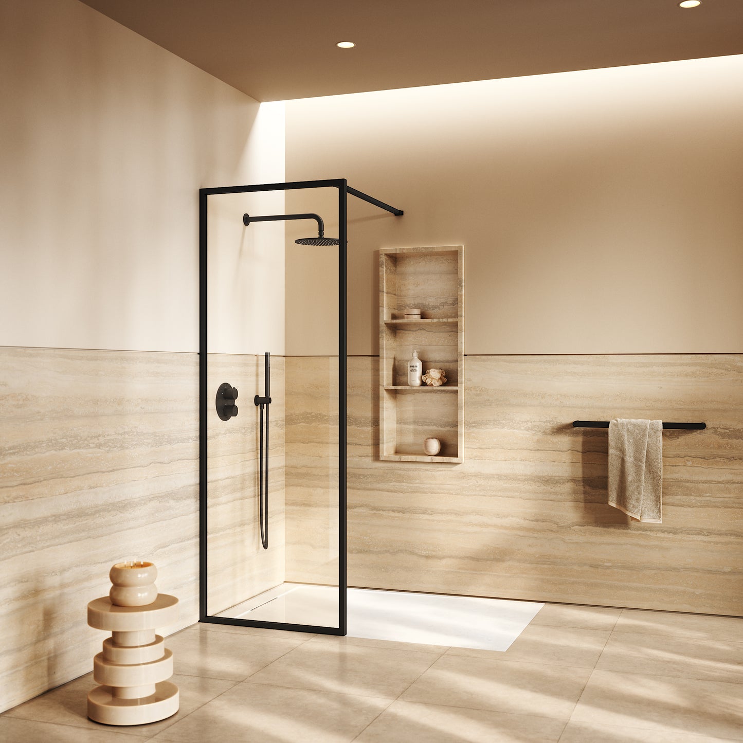 Designo Complete Walk In Shower Enclosure Matte Black - KIT A (ALL SIZES)
