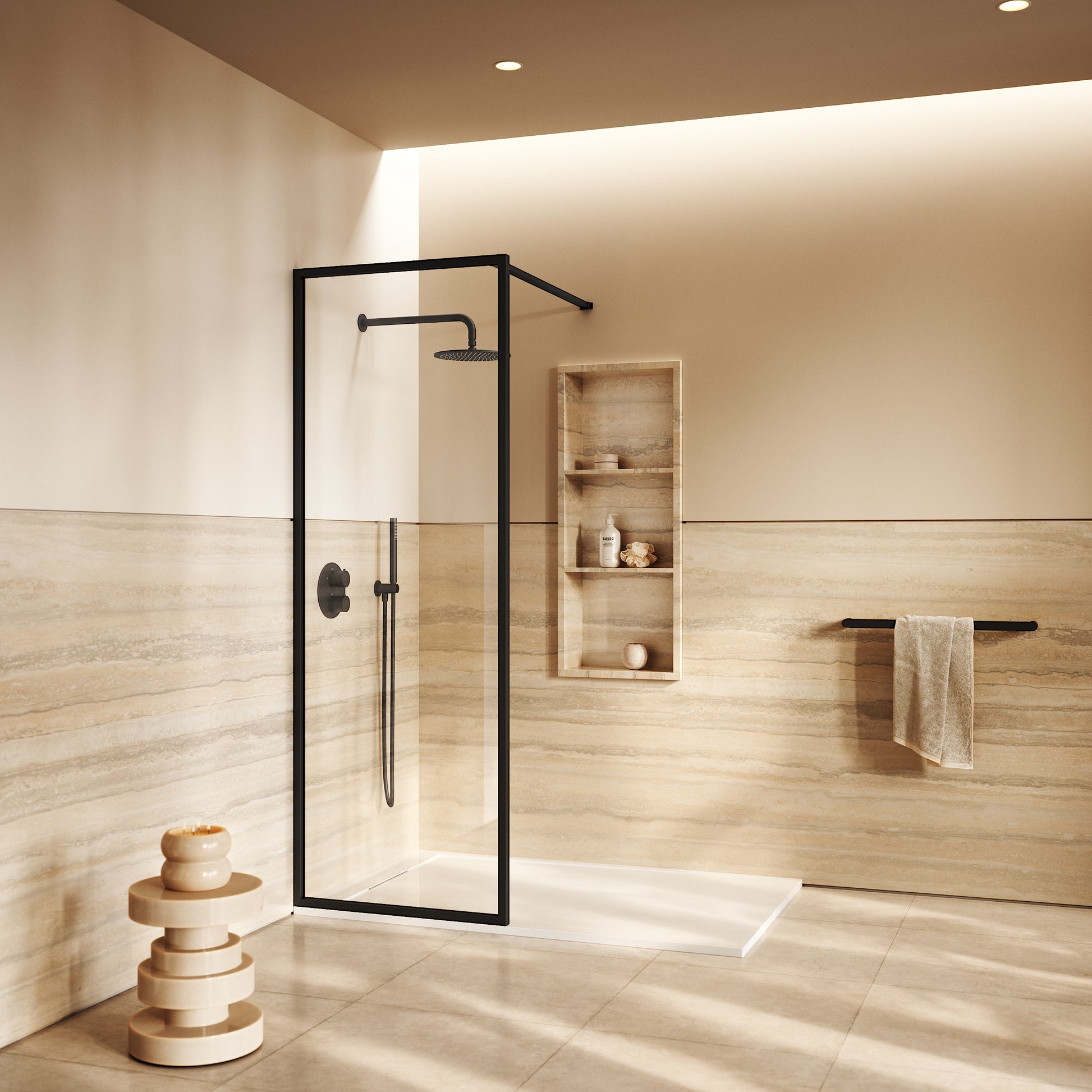 Designo Complete Walk In Shower Enclosure Matte Black - KIT A (ALL SIZES)