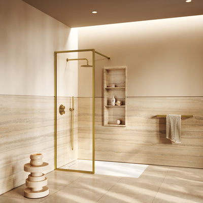 Designo Complete Walk In Shower Enclosure Brushed Gold - KIT A (ALL SIZES)