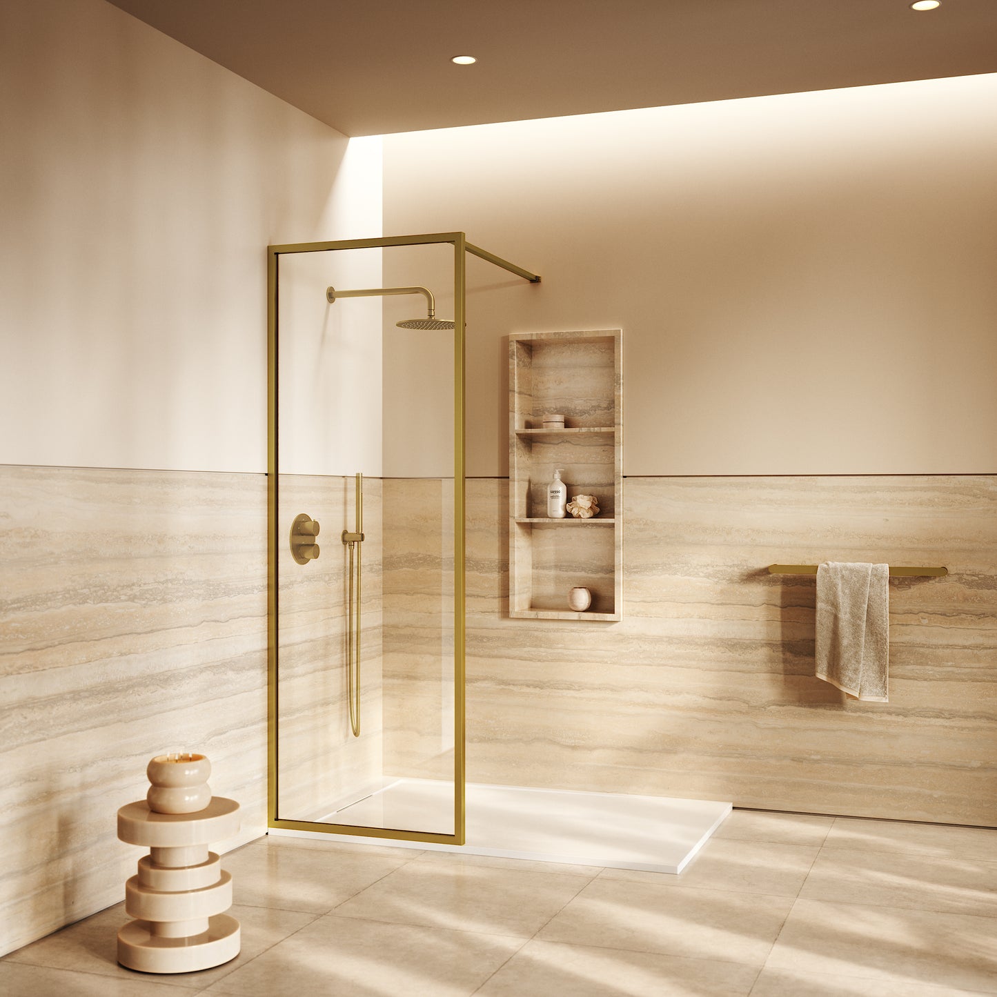 Designo Complete Walk In Shower Enclosure Brushed Gold - KIT A (ALL SIZES)