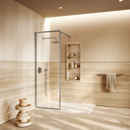 Designo Brushed Stainless Complete Walk In Shower Enclosure - KIT A - All Sizes