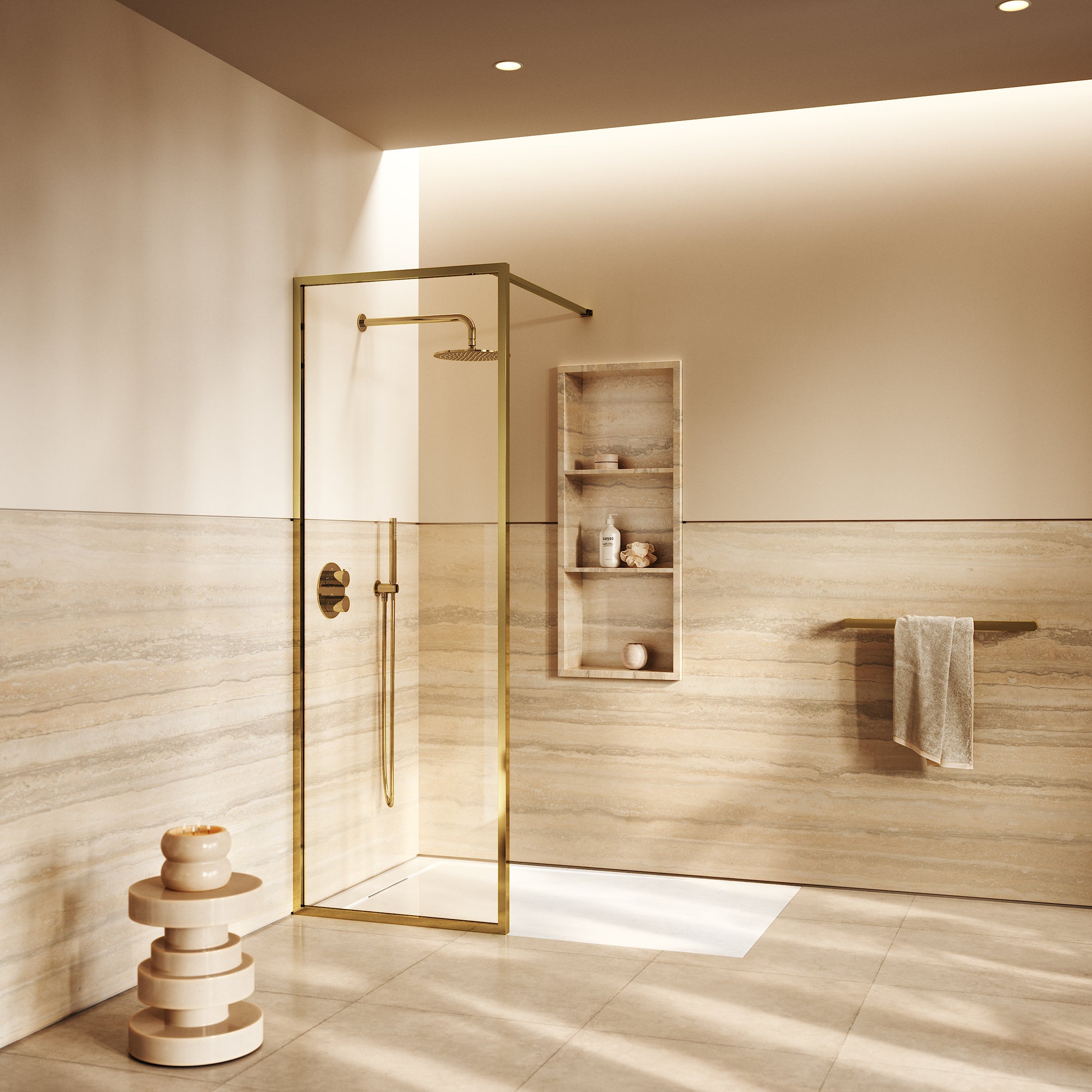 Designo Polished Brass Complete Walk In Shower Enclosure - KIT A - All Sizes