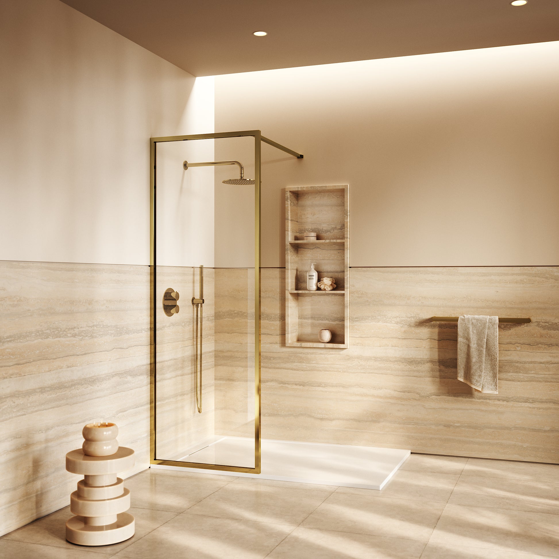 Designo Polished Brass Complete Walk In Shower Enclosure - KIT A - All Sizes