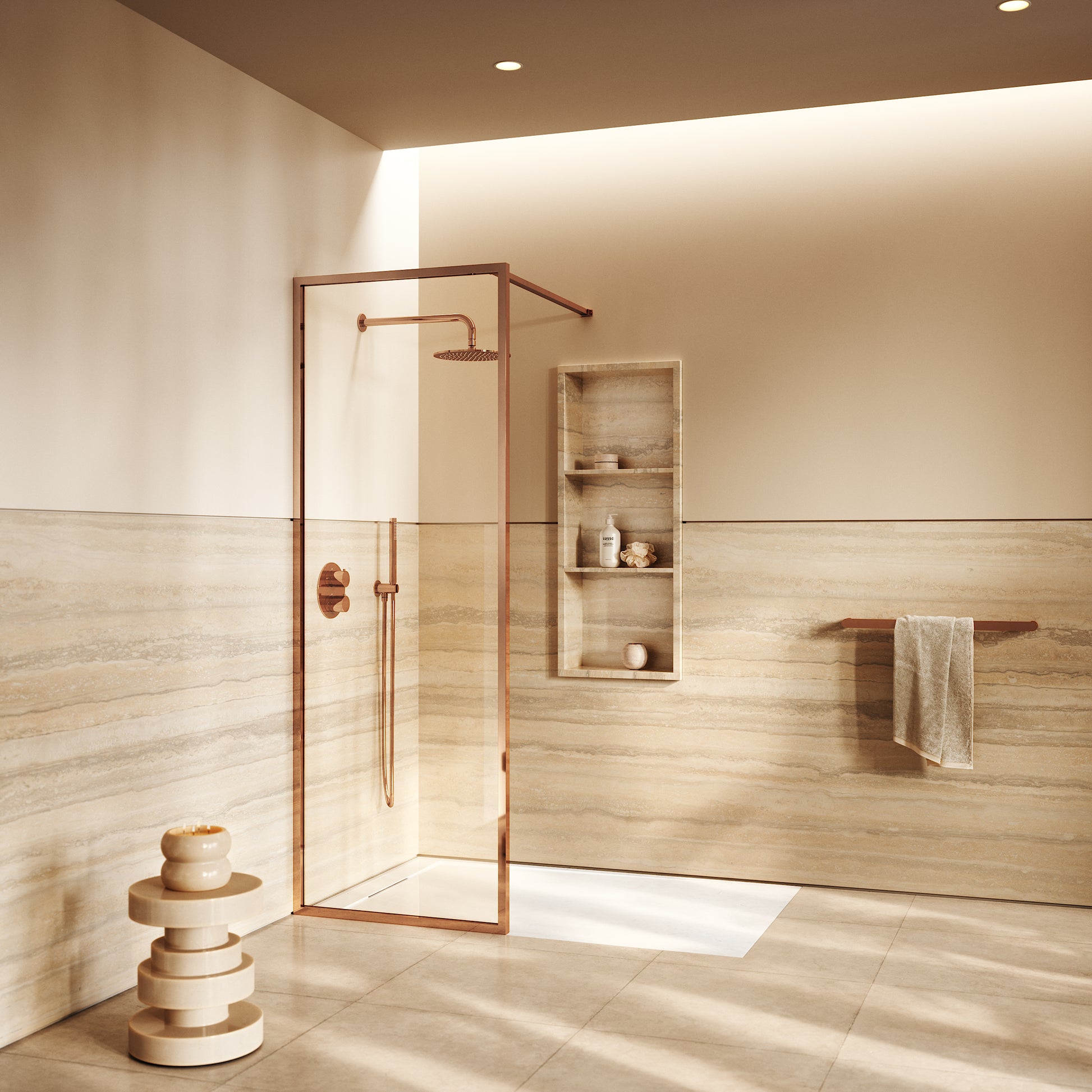 Designo Rose Gold Complete Walk In Shower Enclosure - KIT A - All Sizes