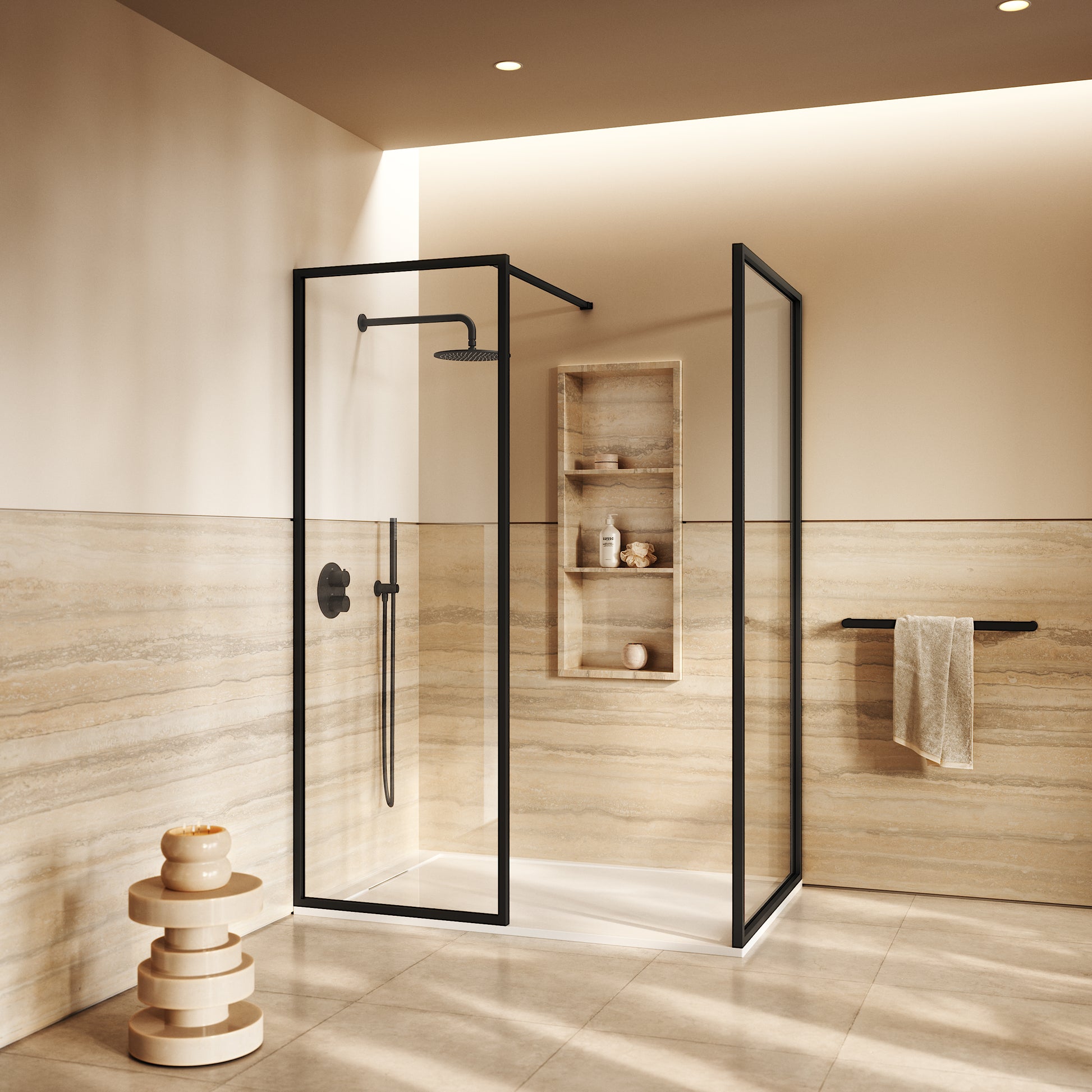 Designo Complete Walk In Shower Enclosure Matte Black - KIT B (ALL SIZES)