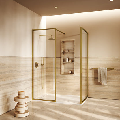 Designo Complete Walk In Shower Enclosure Brushed Gold - KIT B (ALL SIZES)