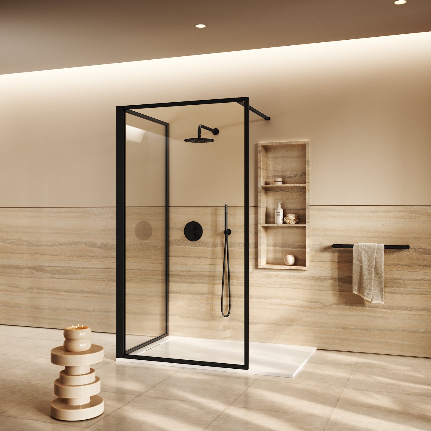 Designo Complete Walk In Shower Enclosure Matte Black - KIT C (ALL SIZES)