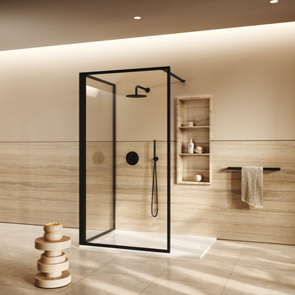 Designo Complete Walk In Shower Enclosure Matte Black - KIT C (ALL SIZES)