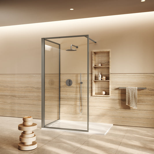 Designo Brushed Stainless Complete Walk In Shower Enclosure - KIT C - All Sizes