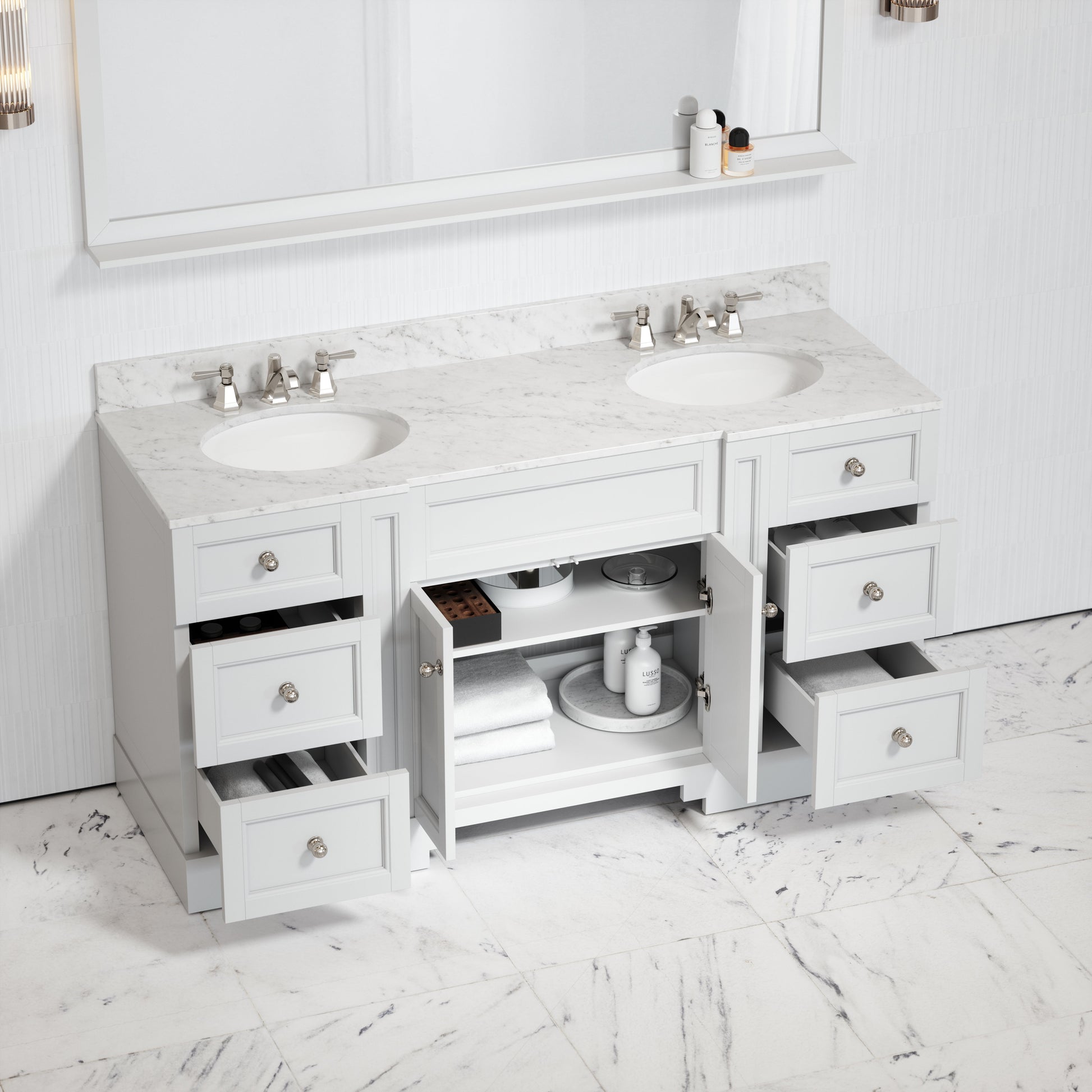 Eaton Carrara Marble Floorstanding Vanity Unit (Primed White) 1600mm