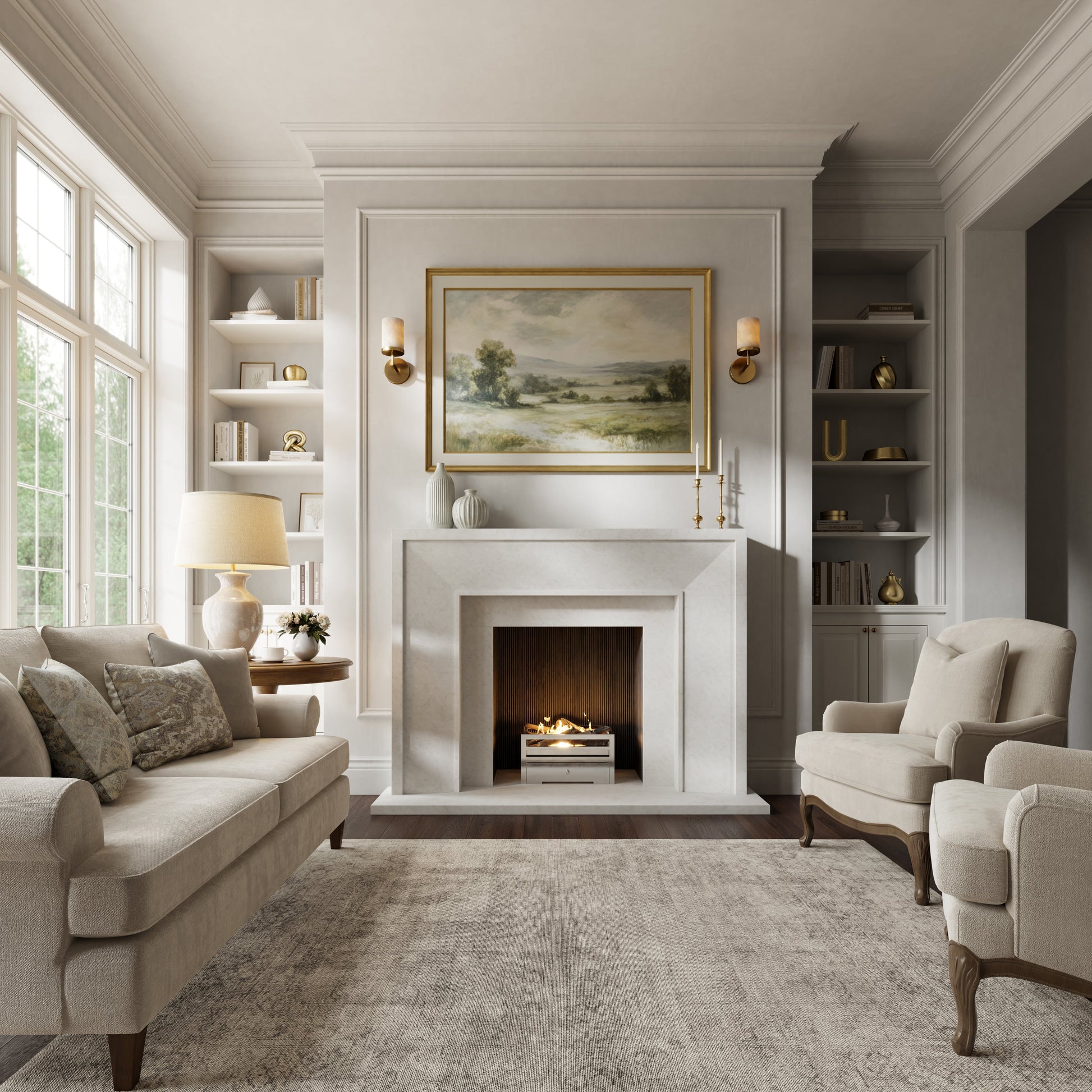 Beaumont Beige Limestone Honed Marble Fireplace 1600mm