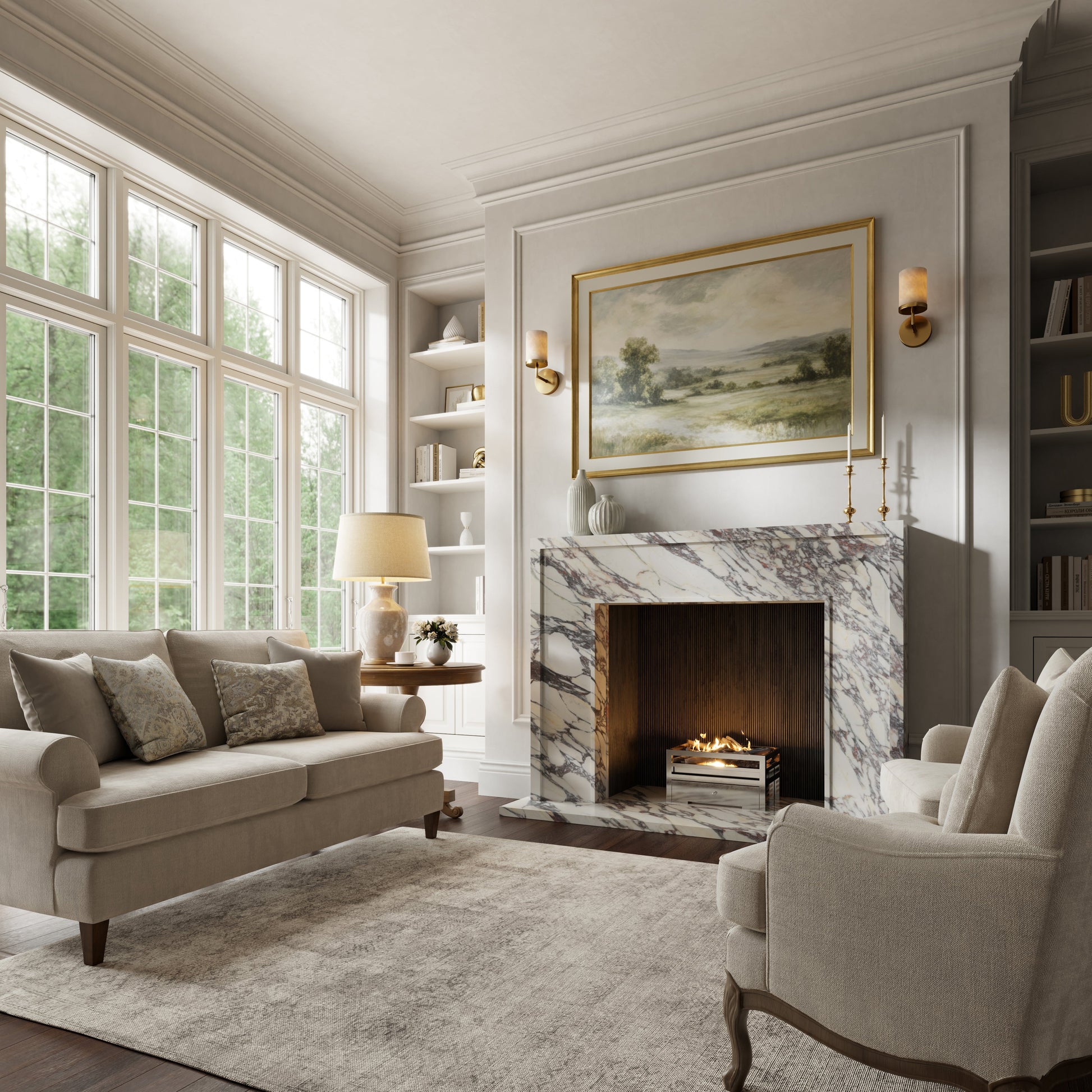 Beaumont Calacatta Viola Honed Marble Fireplace 1600mm