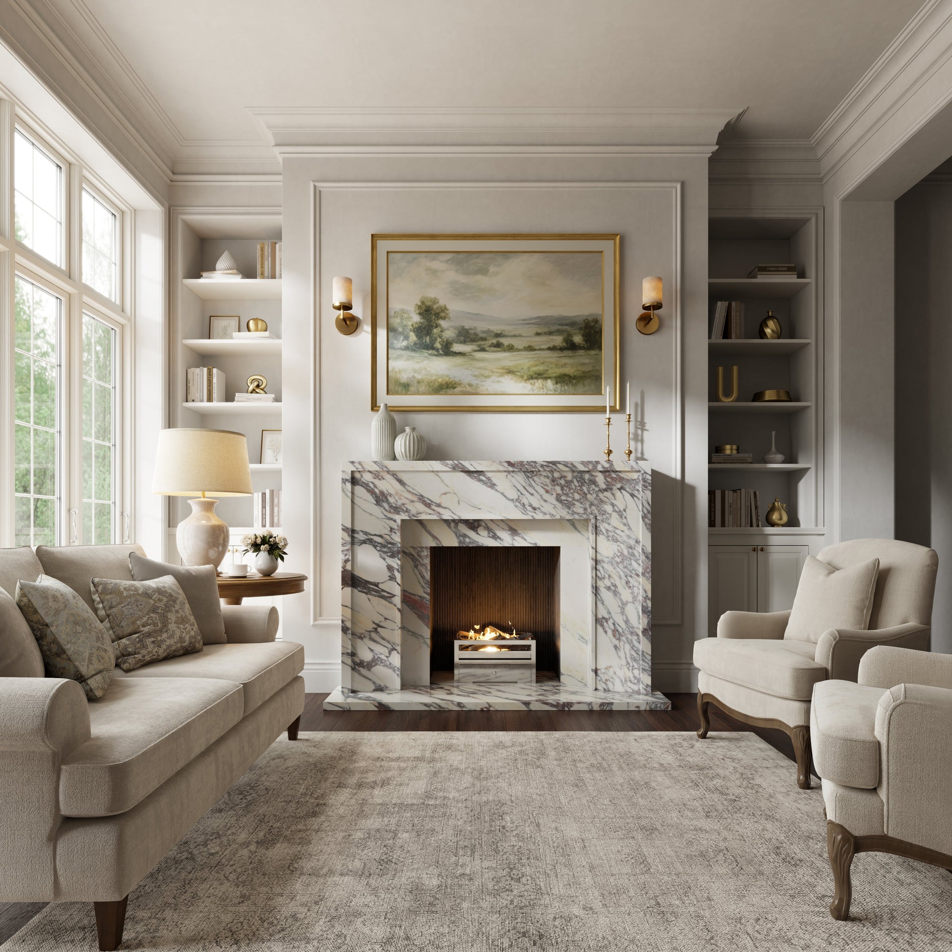 Beaumont Calacatta Viola Honed Marble Fireplace 1600mm