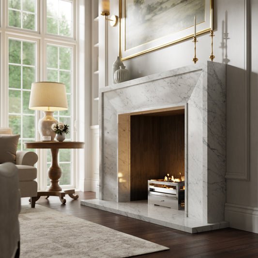 Beaumont Carrara Honed Marble Fireplace 1600mm