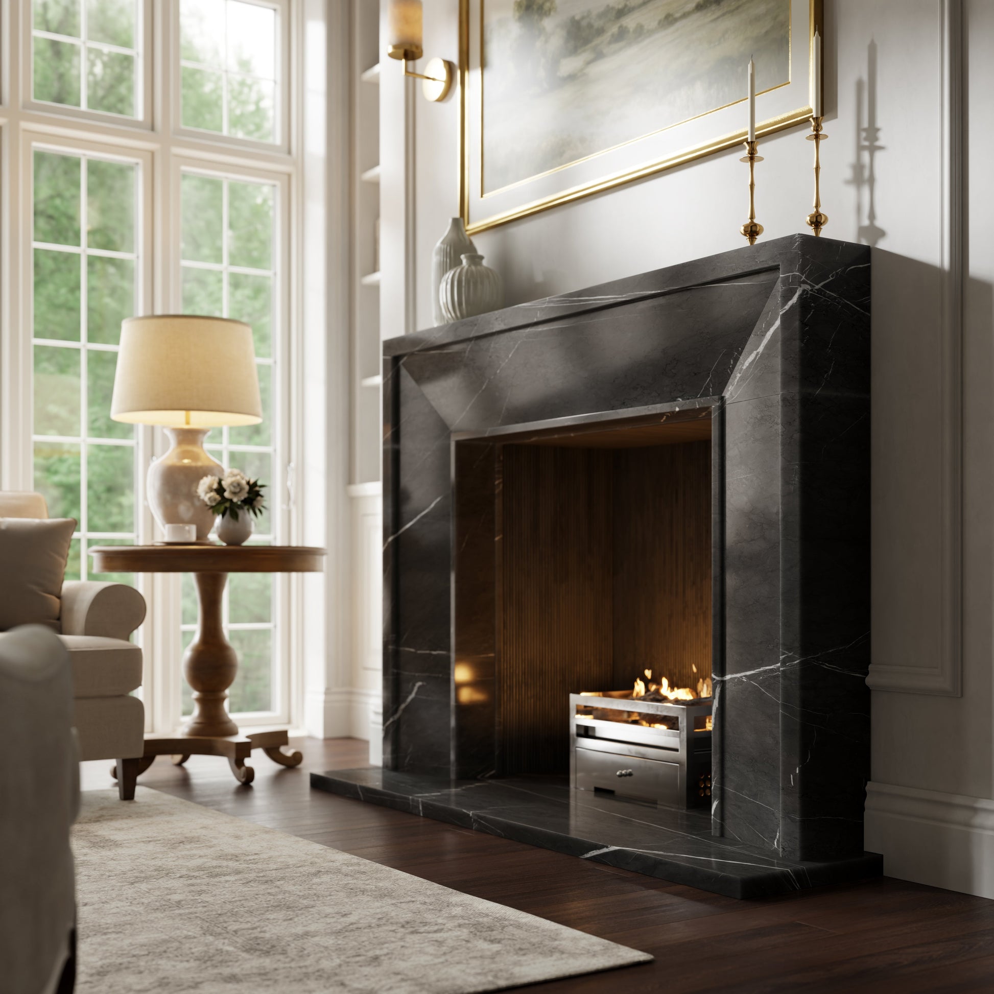 Beaumont Pietra Grey Honed Marble Fireplace 1600mm