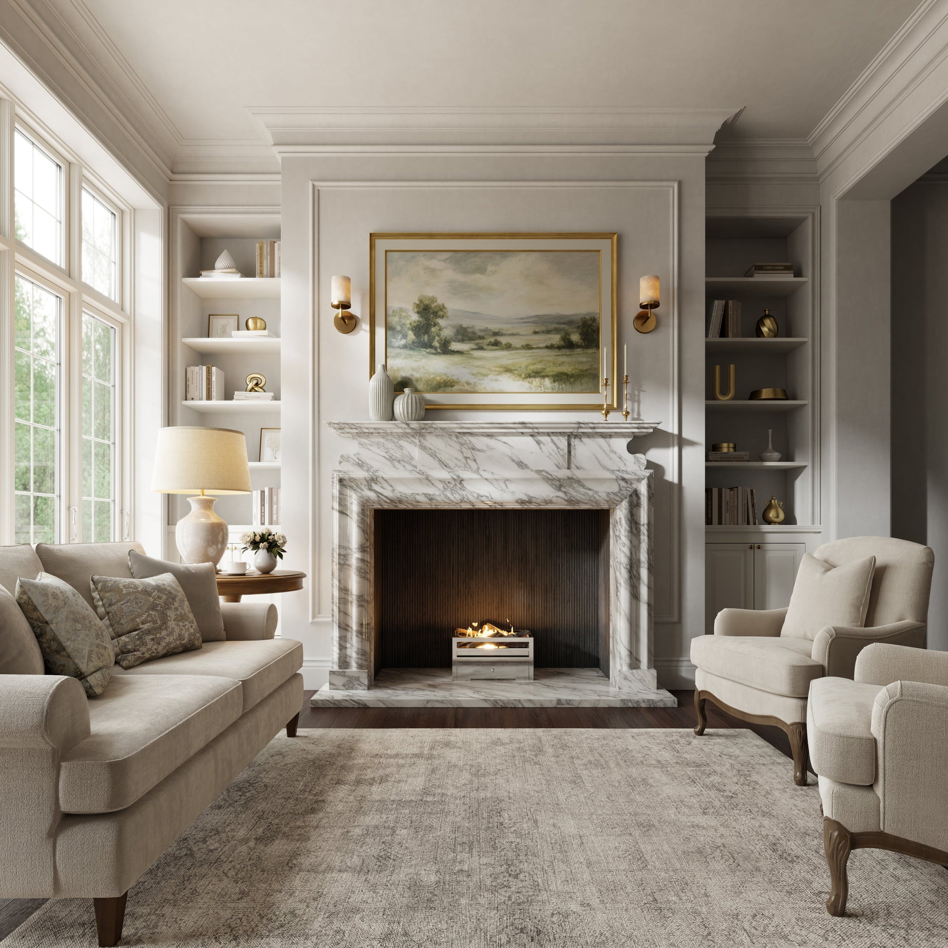 Carrington Arabescato Honed Marble Fireplace 1700mm