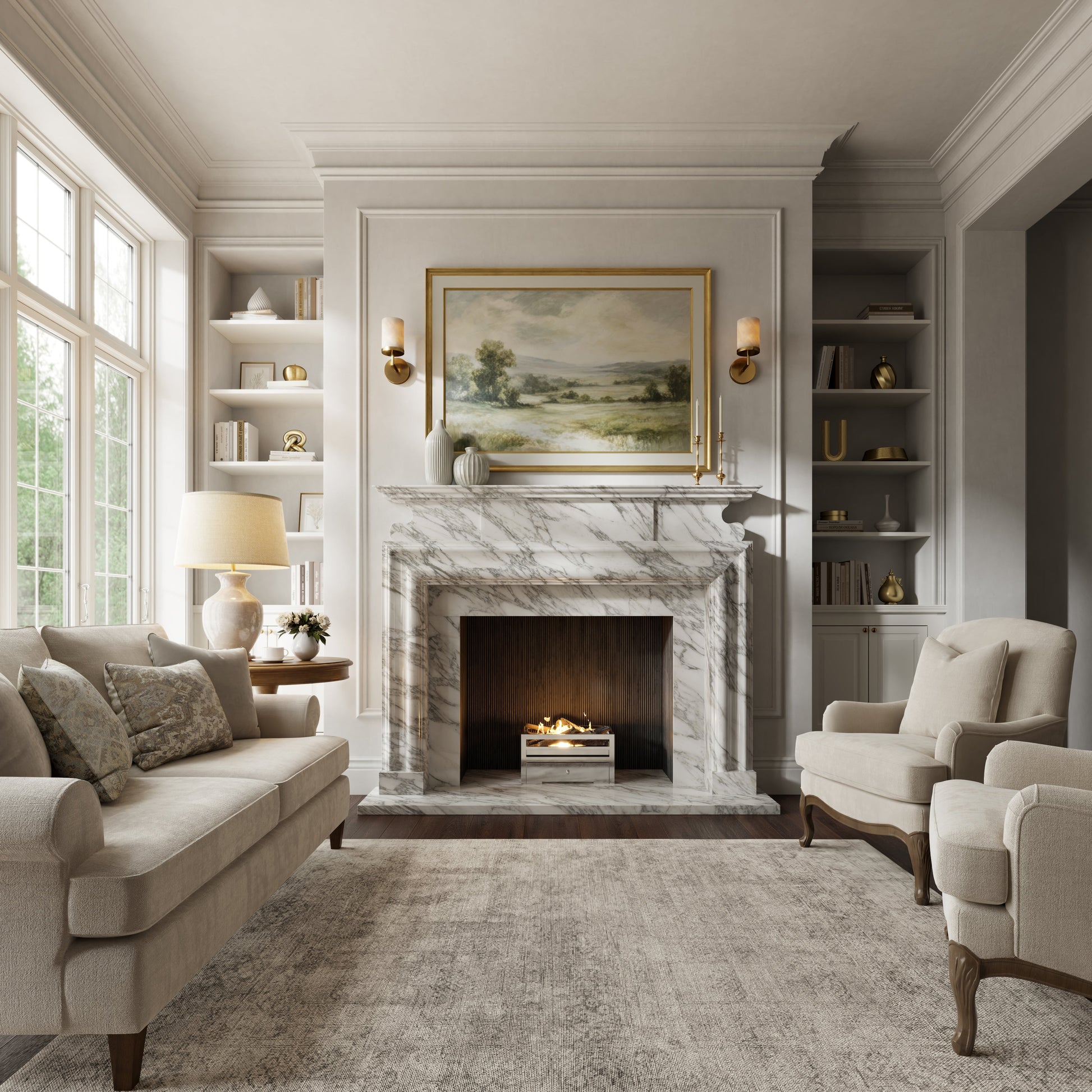 Carrington Arabescato Honed Marble Fireplace 1700mm