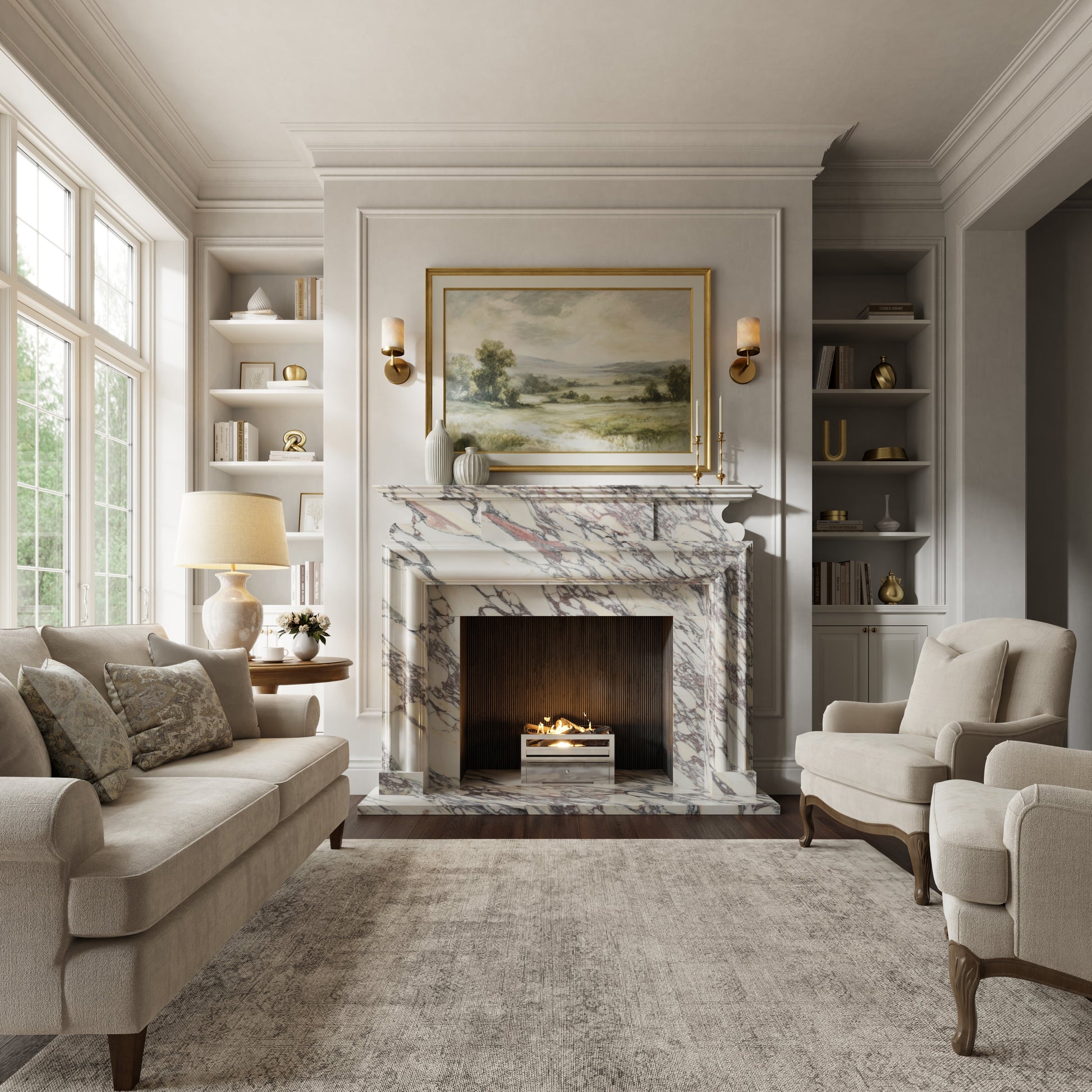 Carrington Calacatta Viola Honed Marble Fireplace 1700mm