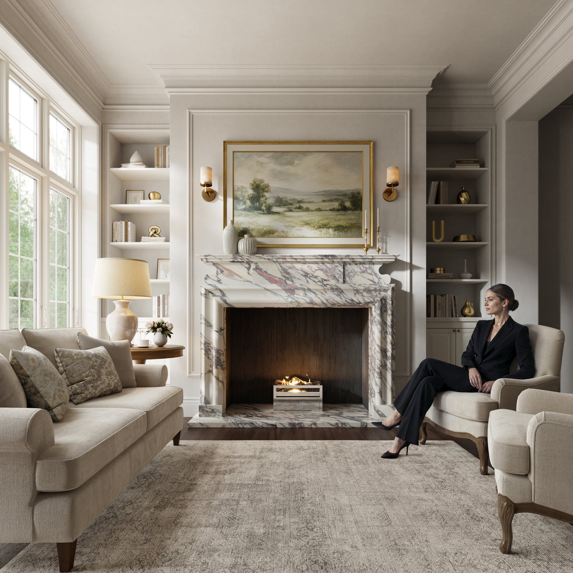 Carrington Calacatta Viola Honed Marble Fireplace 1700mm