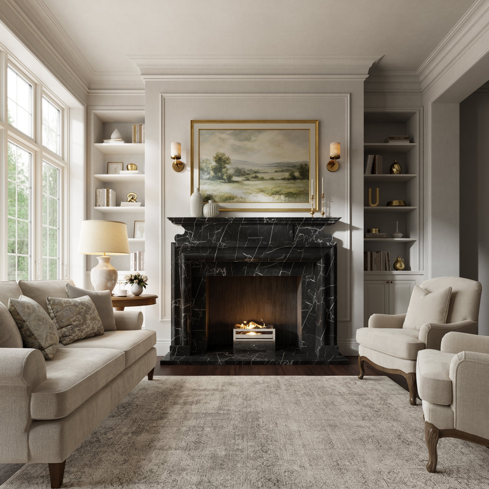 Carrington Nero Marquina Honed Marble Fireplace 1700mm