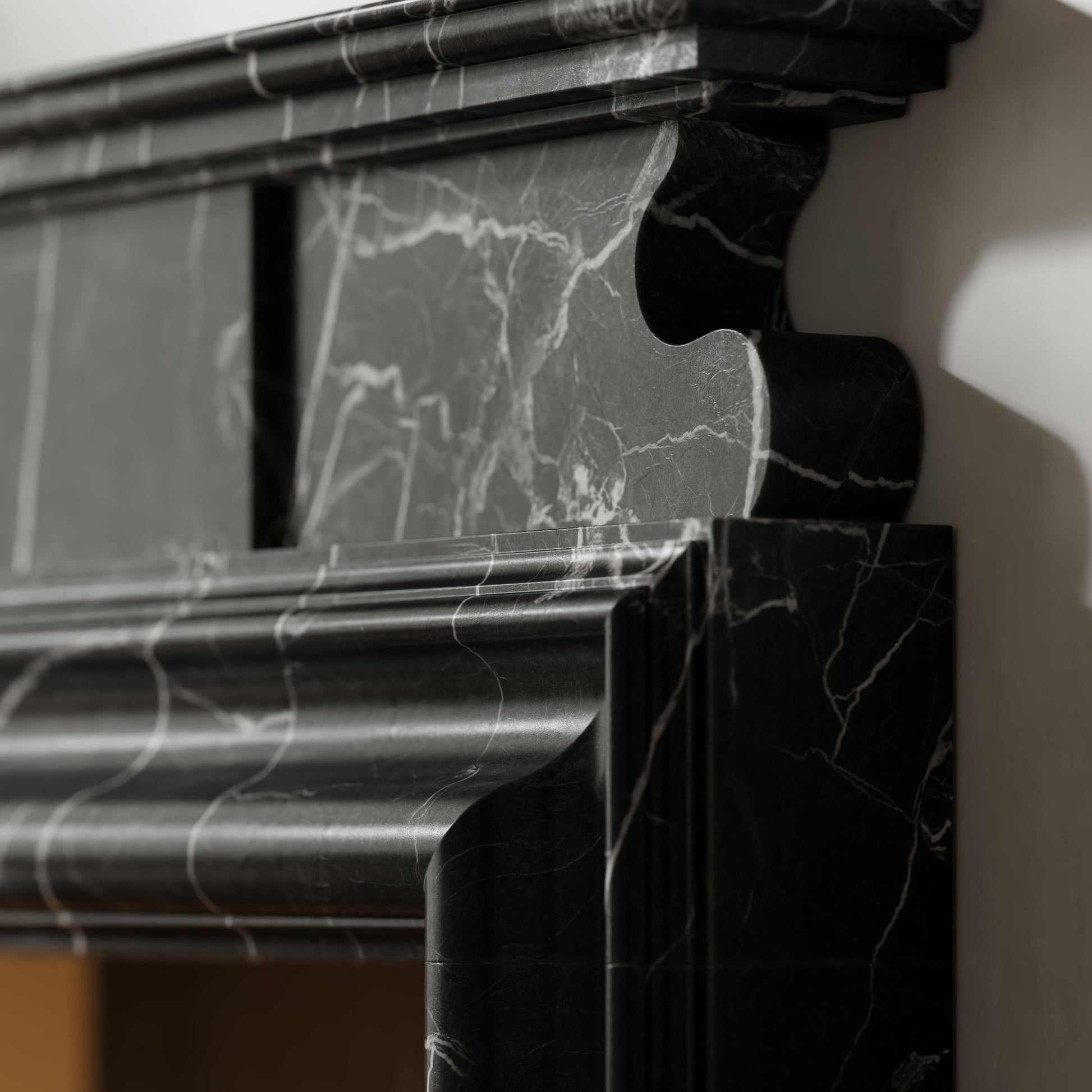 Carrington Nero Marquina Honed Marble Fireplace 1700mm