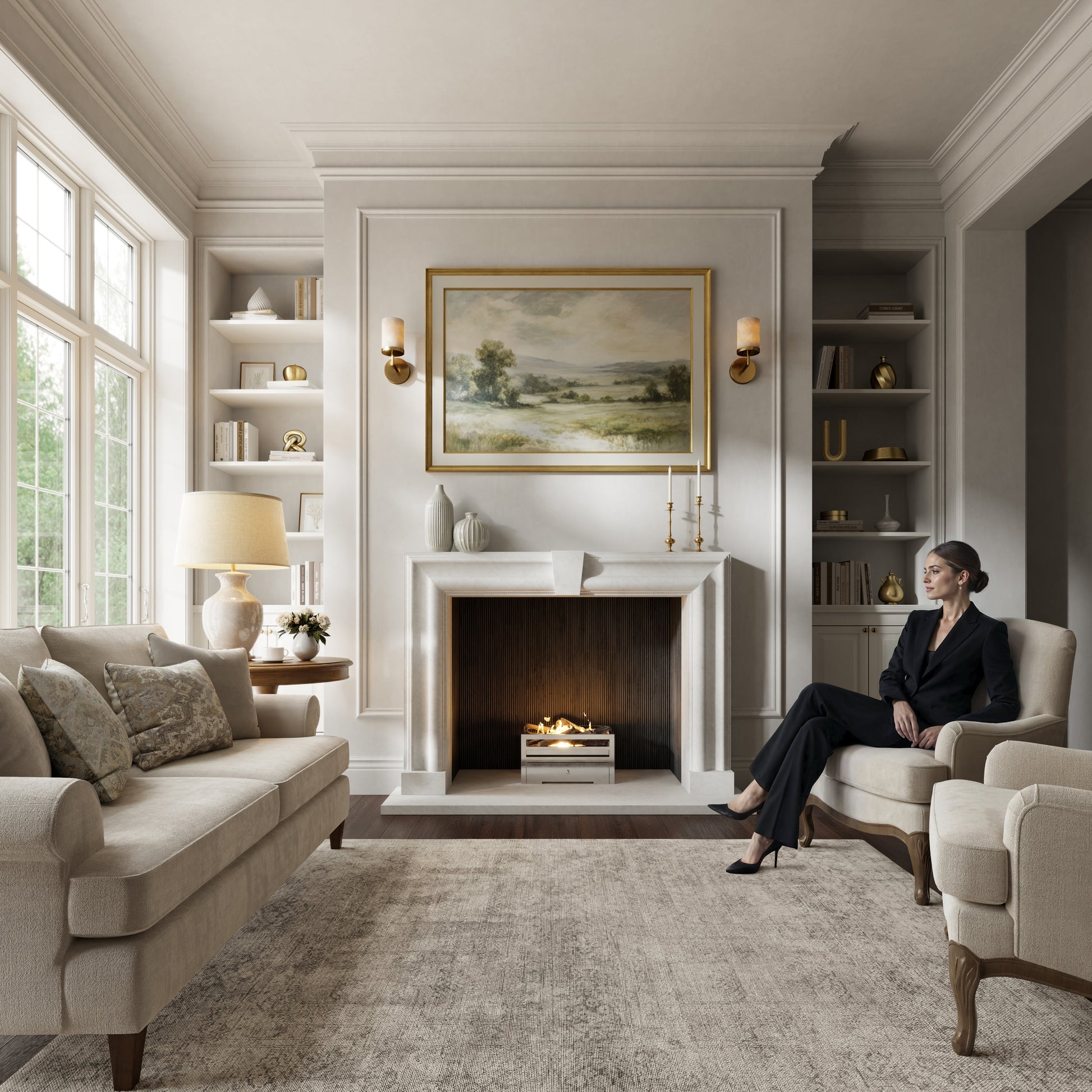 Chalis Beige Limestone Honed Marble Fireplace 1500mm