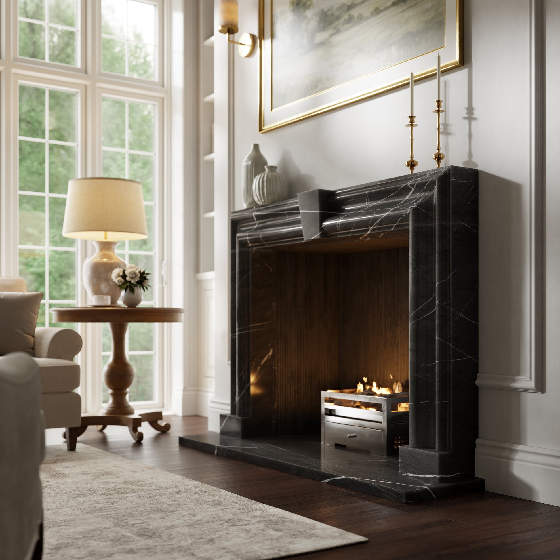 Chalis Pietra Grey Honed Marble Fireplace 1500mm