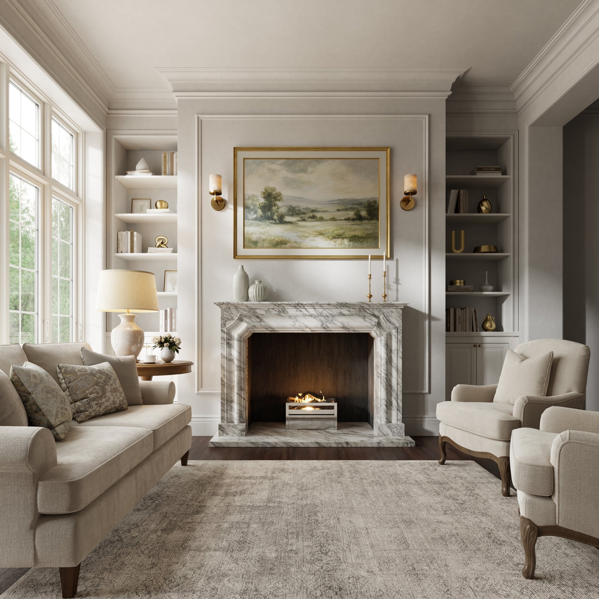 Chambord Arabescato Honed Marble Fireplace 1600mm