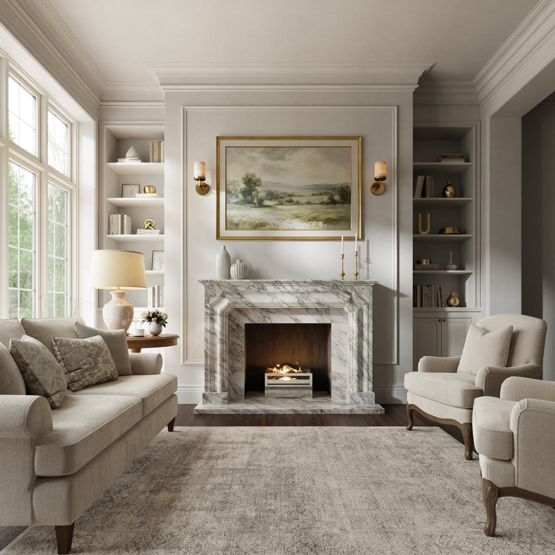 Chambord Arabescato Honed Marble Fireplace 1600mm