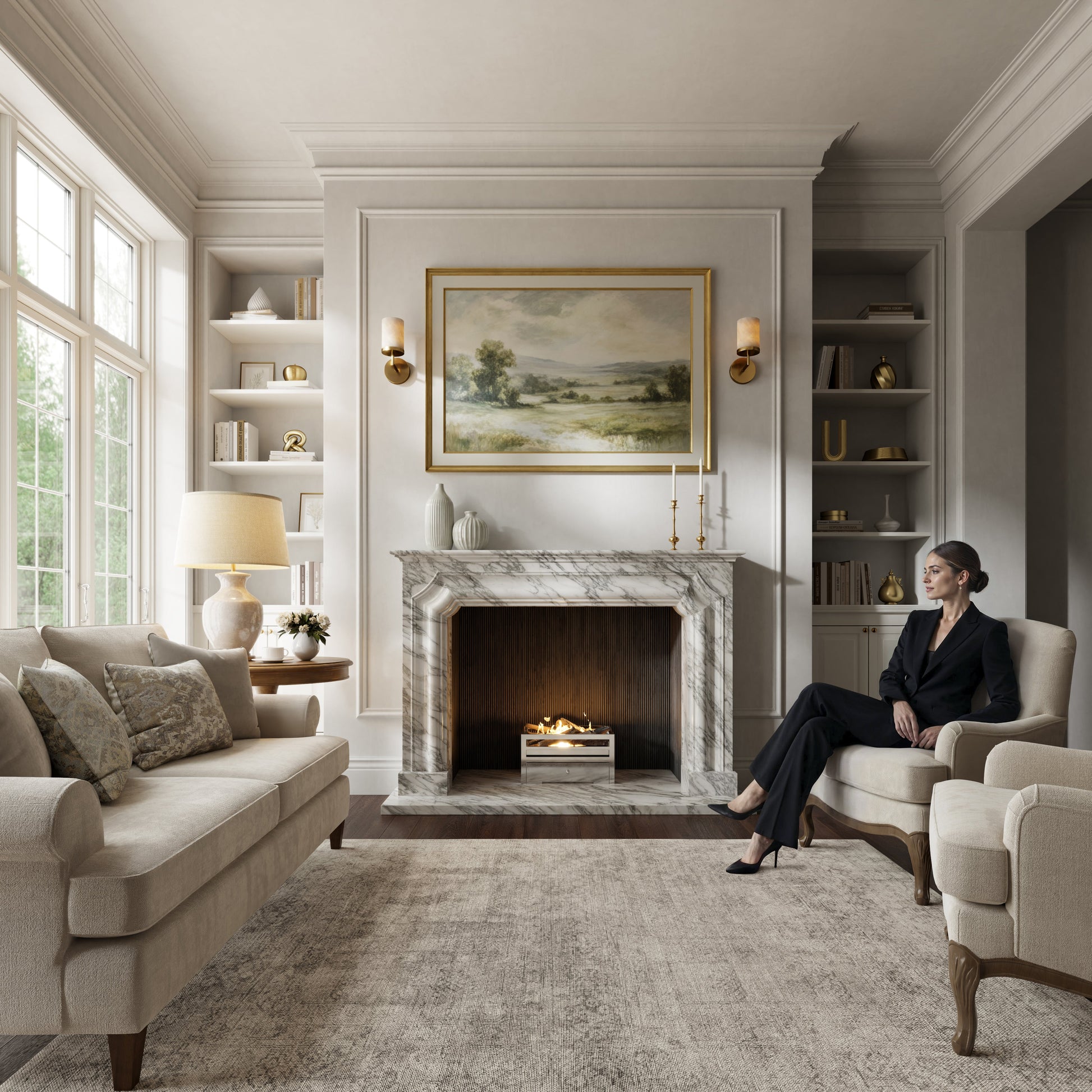 Chambord Arabescato Honed Marble Fireplace 1600mm