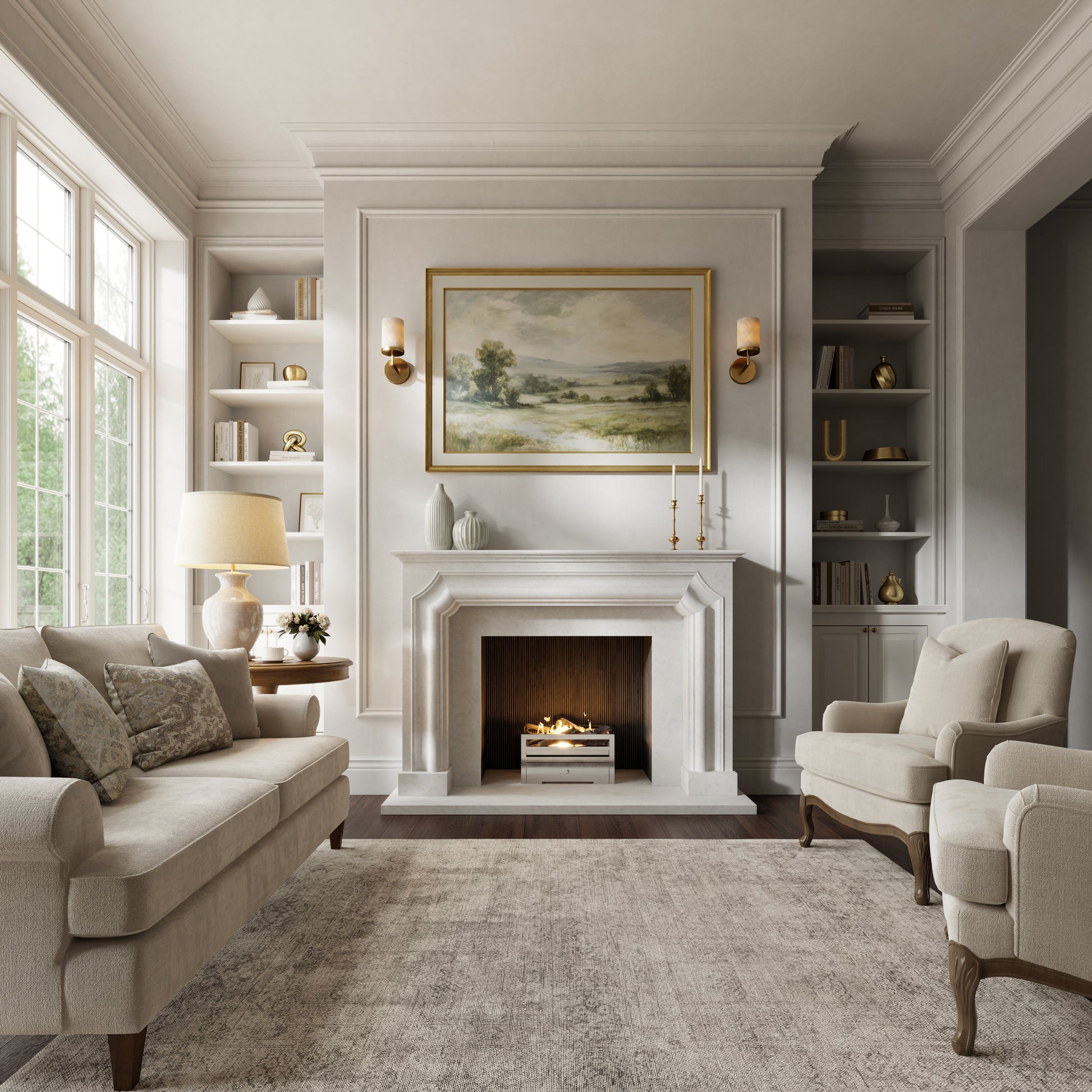 Chambord Beige Limestone Honed Marble Fireplace 1600mm