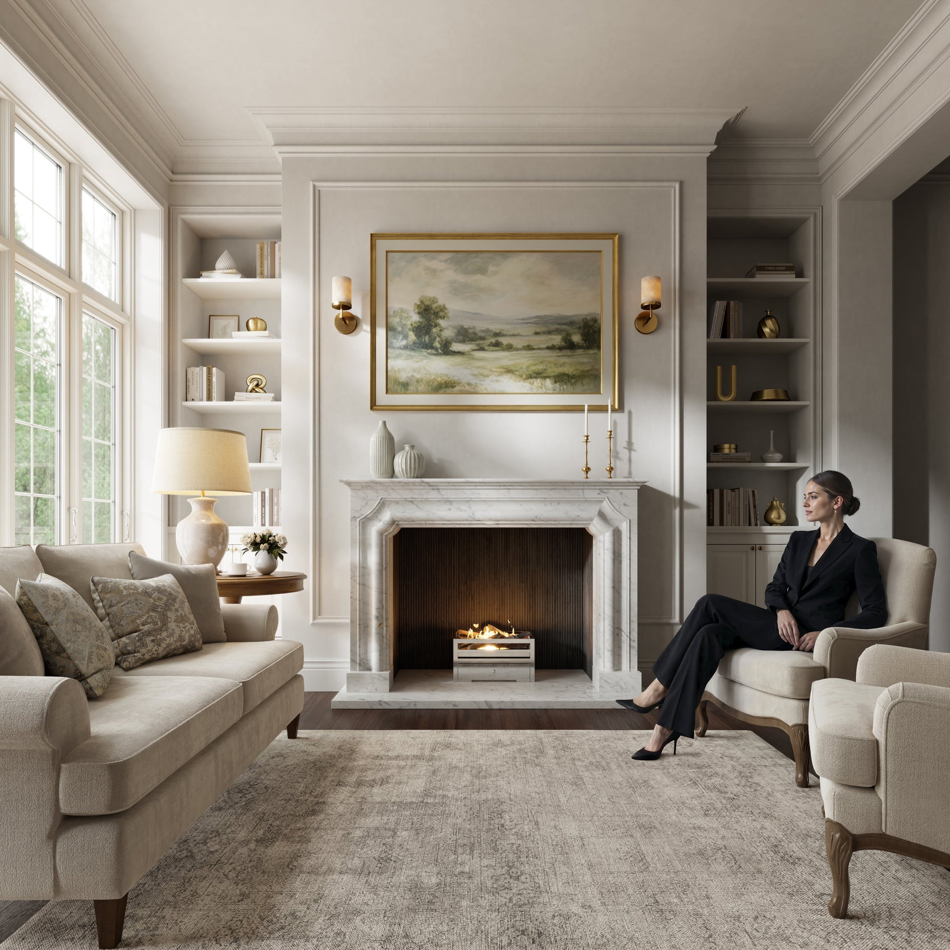 Chambord Carrara Honed Marble Fireplace 1600mm