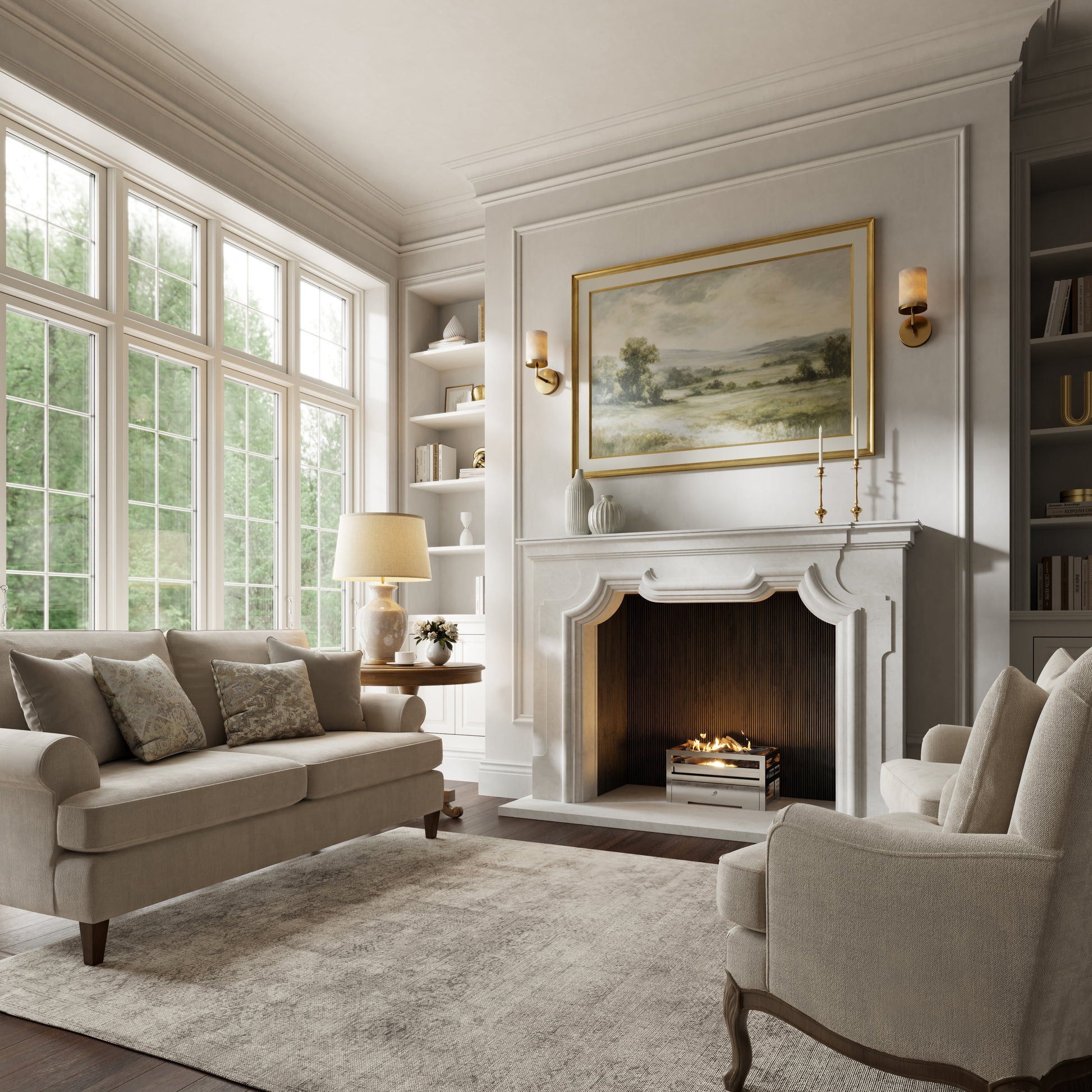 Chantilly Beige Limestone Honed Marble Fireplace 1720mm