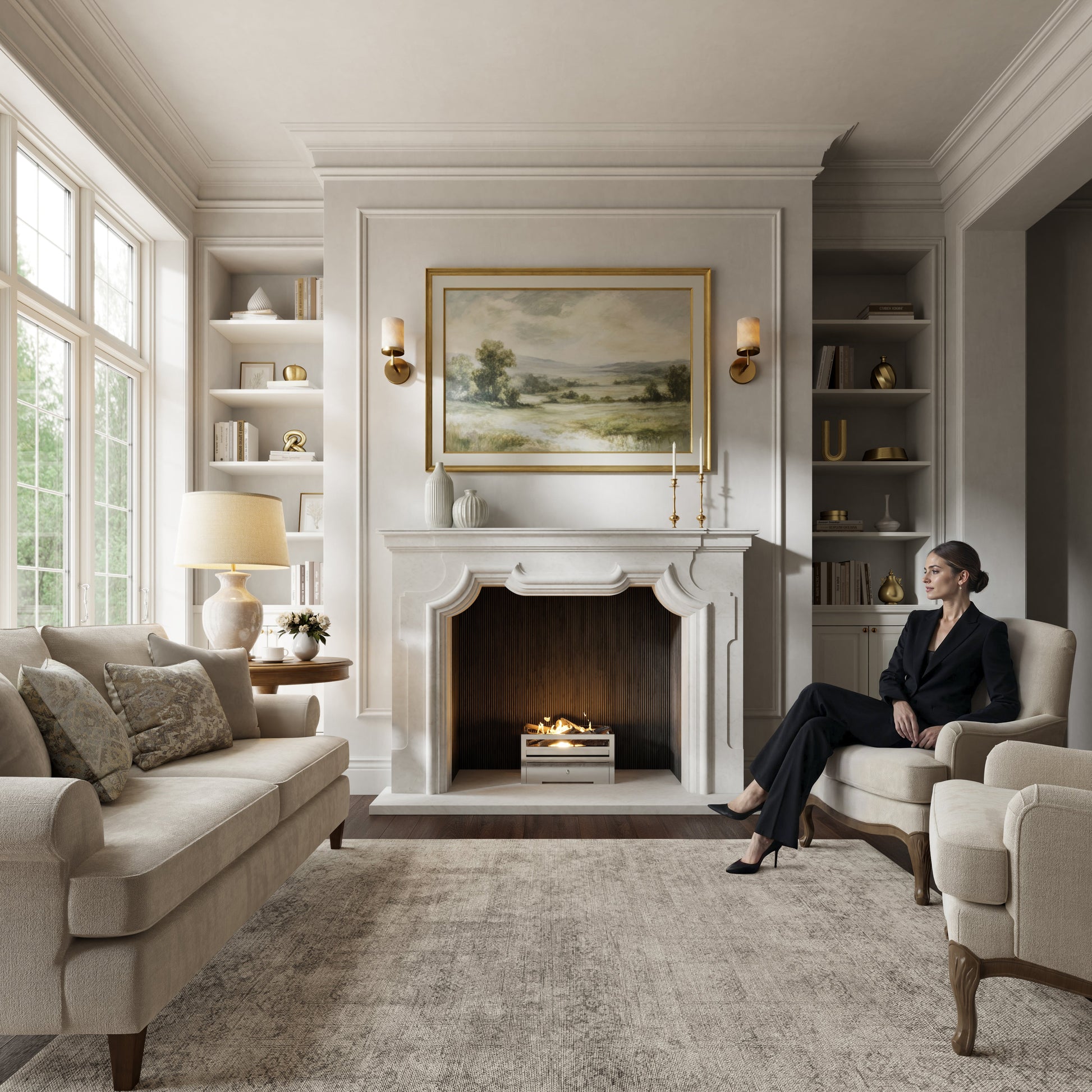 Chantilly Beige Limestone Honed Marble Fireplace 1720mm