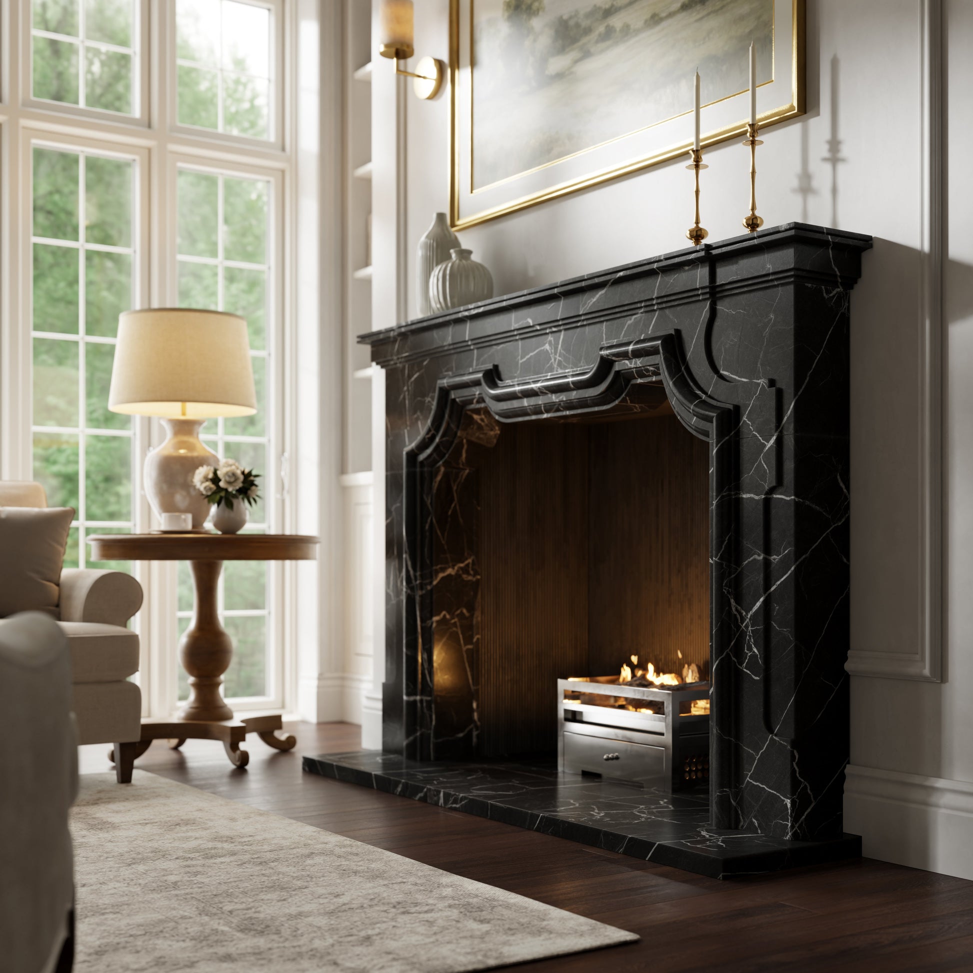 Chantilly Nero Marquina Honed Marble Fireplace 1720mm