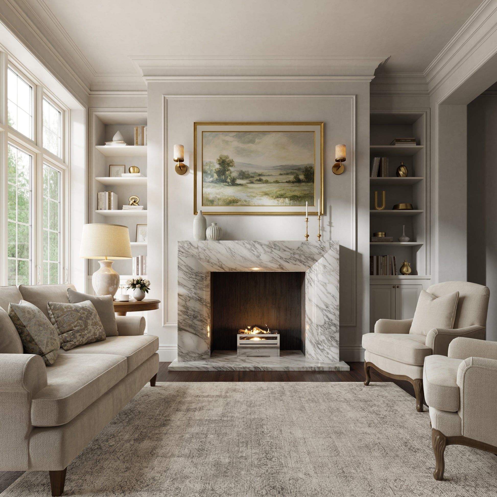 Clermont Arabescato Honed Marble Fireplace 1600mm