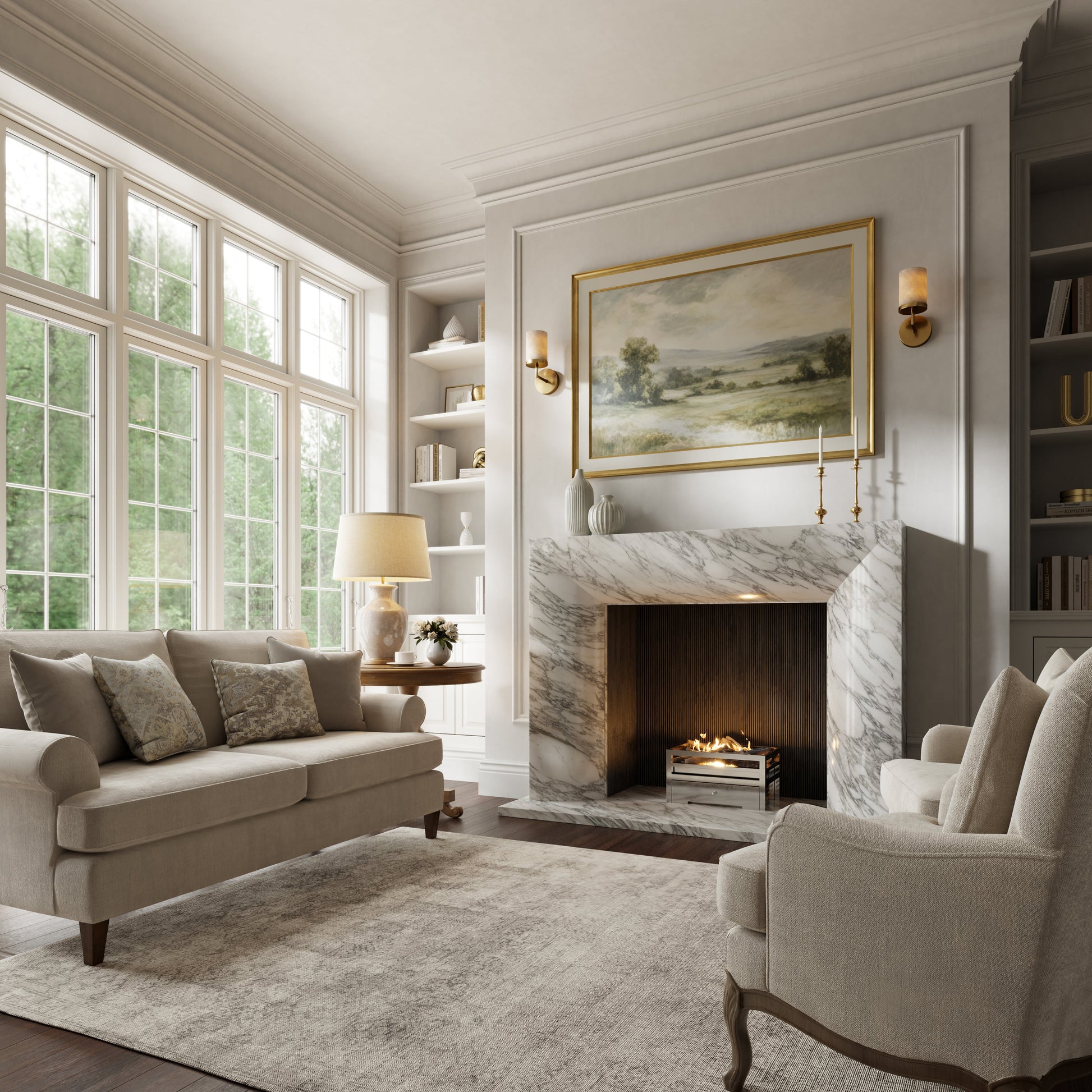 Clermont Arabescato Honed Marble Fireplace 1600mm