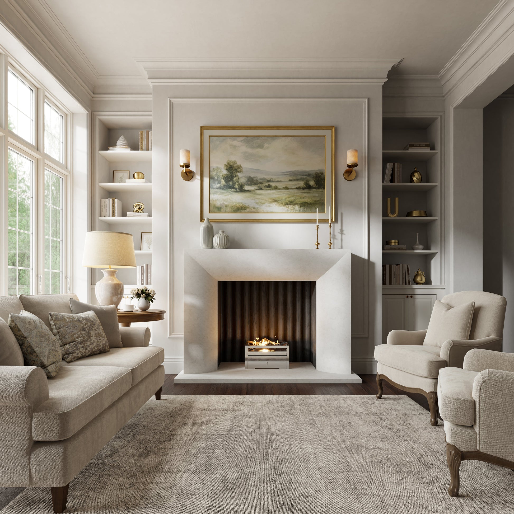 Clermont Beige Limestone Honed Marble Fireplace 1600mm